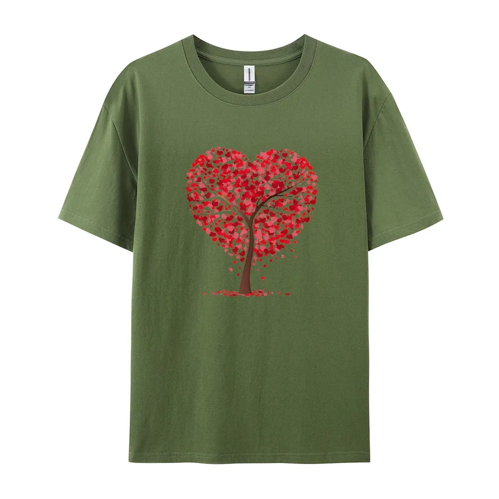Women Valentine's Day Love Heart Tree Print Graphic T-shirt
