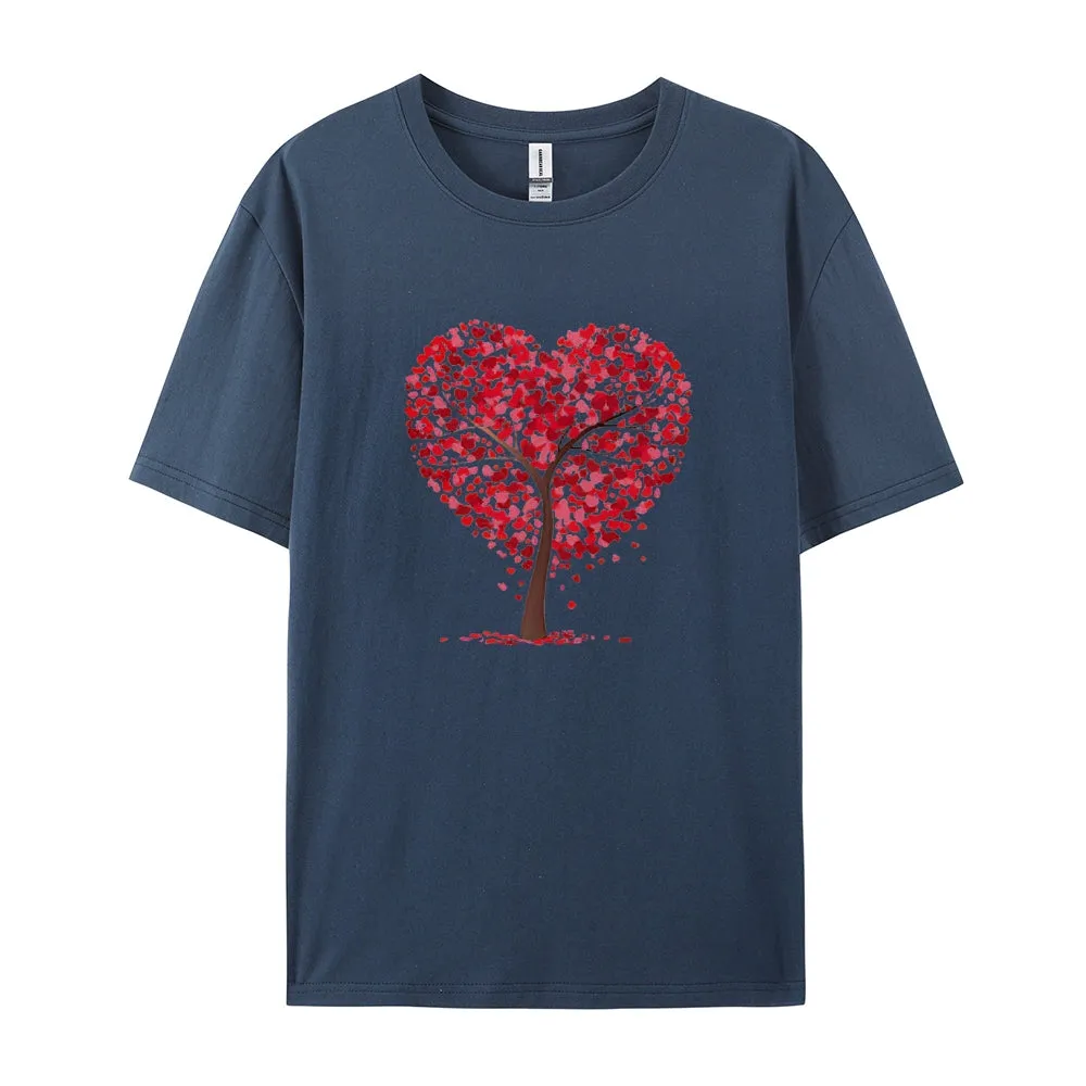 Women Valentine's Day Love Heart Tree Print Graphic T-shirt