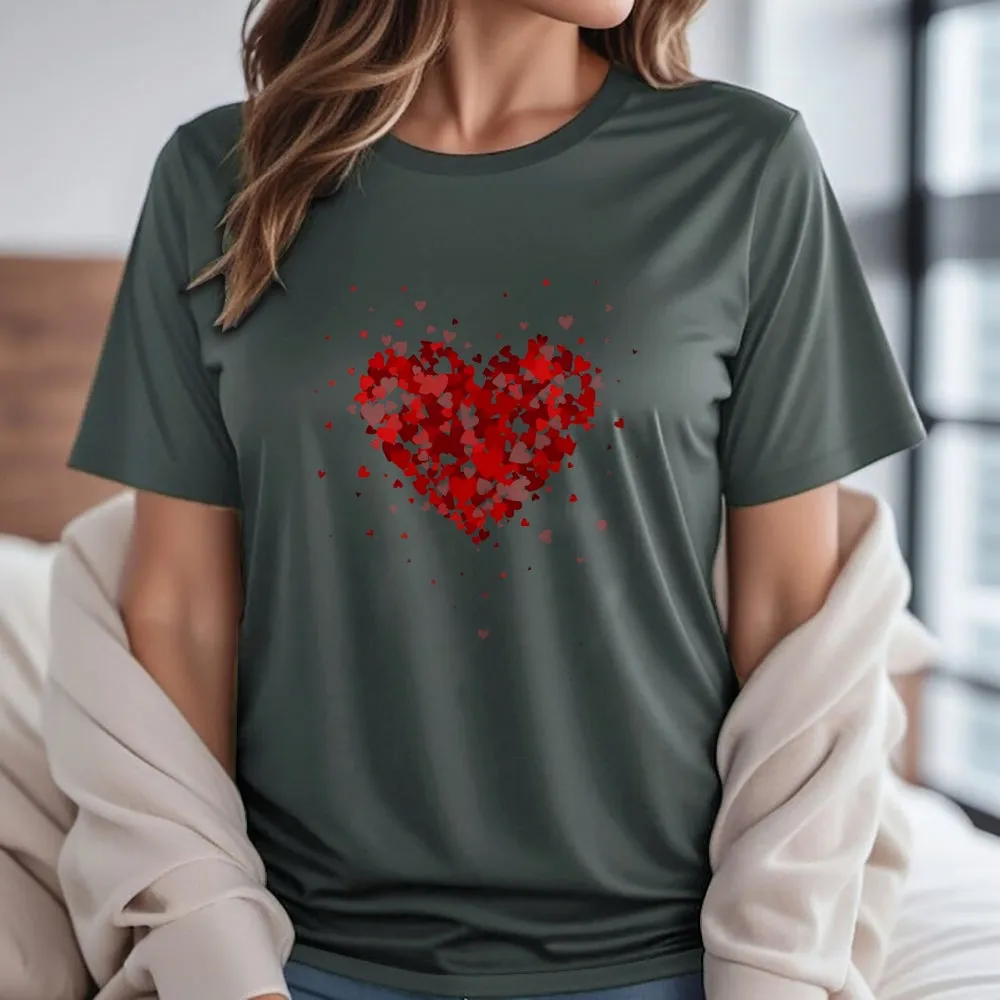 Women Valentine's Day Love Red Heart Print Graphic T-shirt