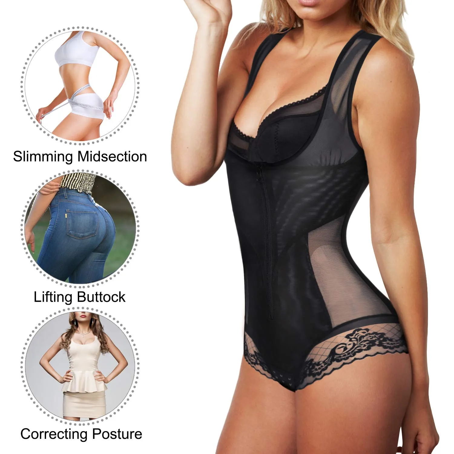 Women Waist Trainer Bodysuit Double Slim Full Body Shapewear Breathable Smooth Corset