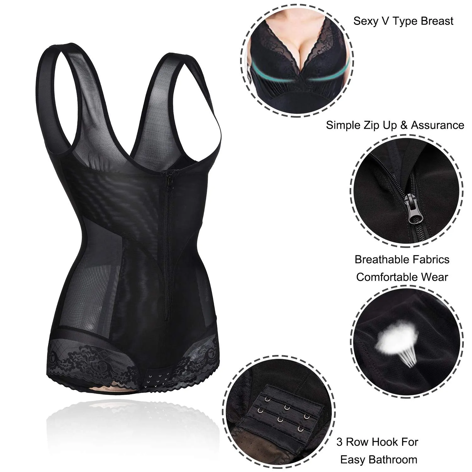 Women Waist Trainer Bodysuit Double Slim Full Body Shapewear Breathable Smooth Corset