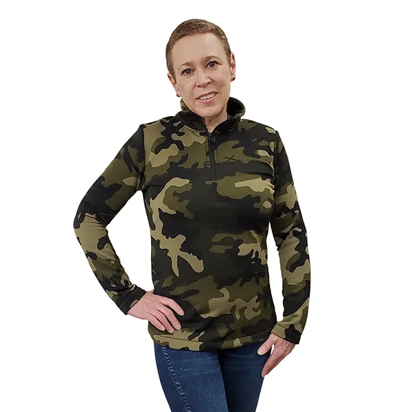 WOMEN'S 1/4 ZIP TOP MICRO FLEECE CAMO