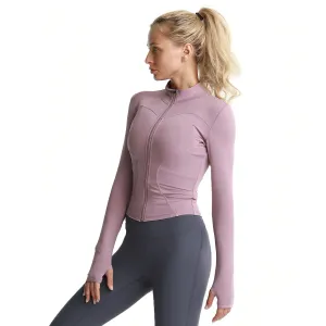 Women's Athletic Slim Fit Sport Jacket – Long Sleeve Yoga & Gym Workout Coat with Thumb Hol