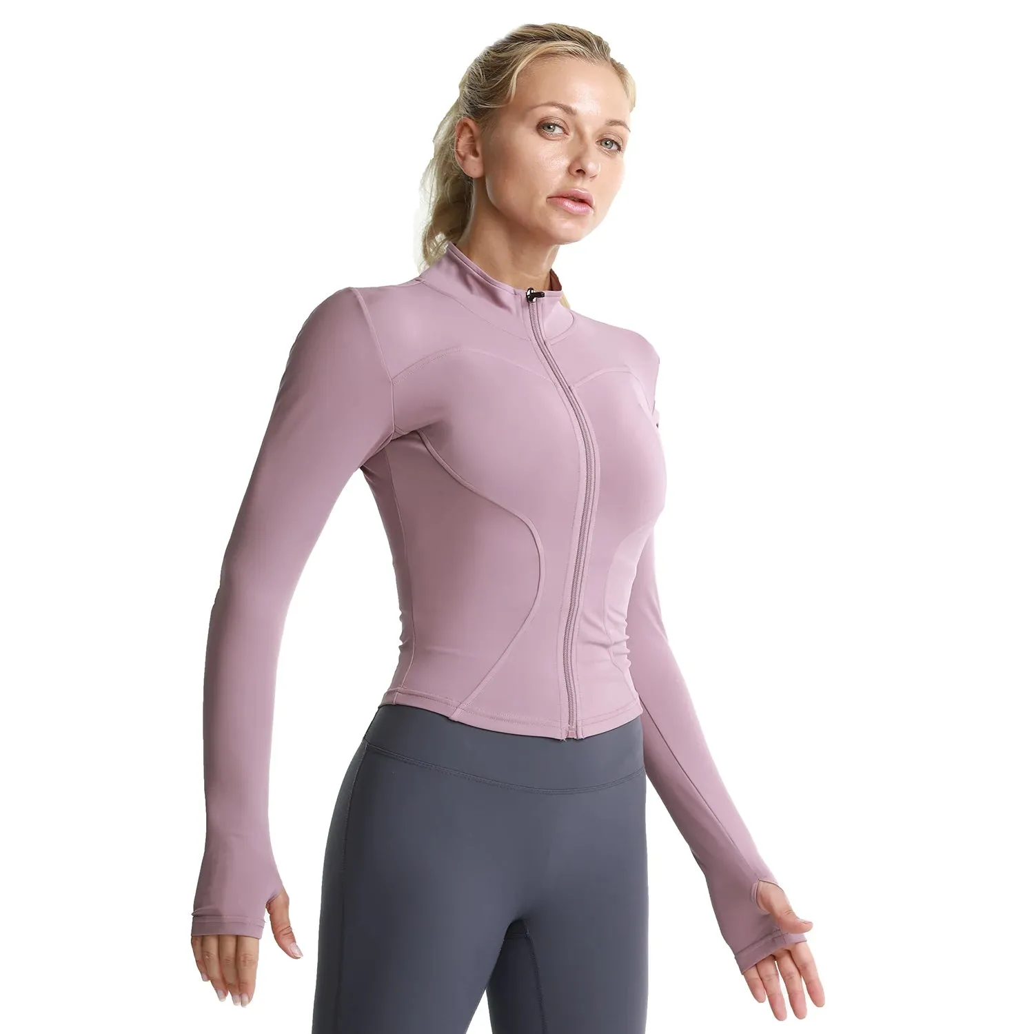 Women's Athletic Slim Fit Sport Jacket – Long Sleeve Yoga & Gym Workout Coat with Thumb Hol