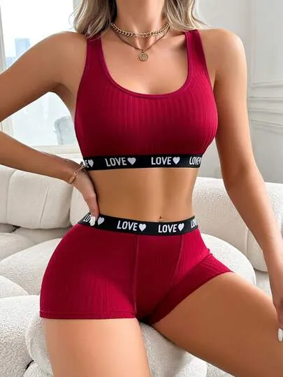 Women's Bra & Briefs Underwear Set – Letter Print Waistband, Soft & Stretchy