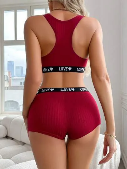 Women's Bra & Briefs Underwear Set – Letter Print Waistband, Soft & Stretchy