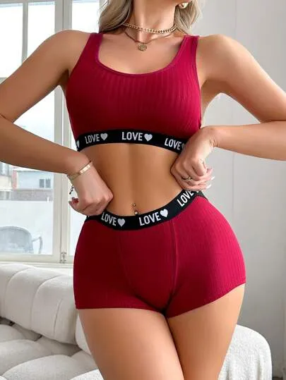 Women's Bra & Briefs Underwear Set – Letter Print Waistband, Soft & Stretchy