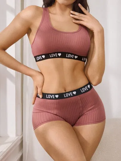 Women's Bra & Briefs Underwear Set – Letter Print Waistband, Soft & Stretchy