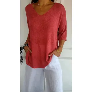 Women's Casual Summer 3 4 Sleeve Blouse | Ribbed
