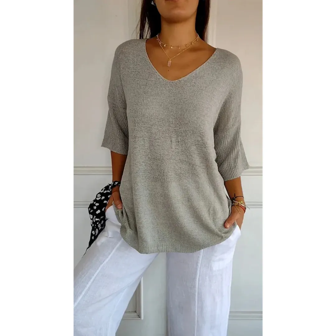 Women's Casual Summer 3 4 Sleeve Blouse | Ribbed