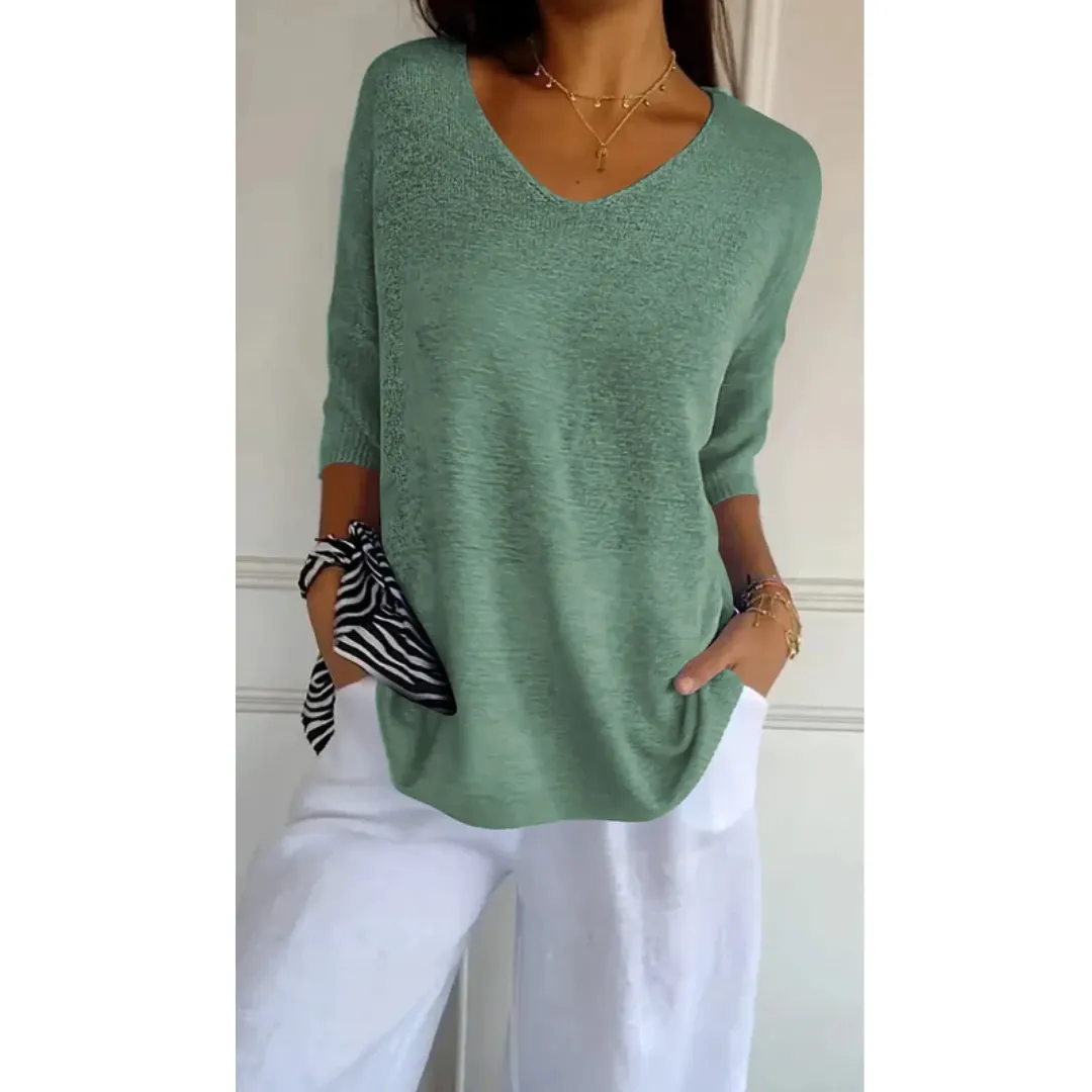 Women's Casual Summer 3 4 Sleeve Blouse | Ribbed