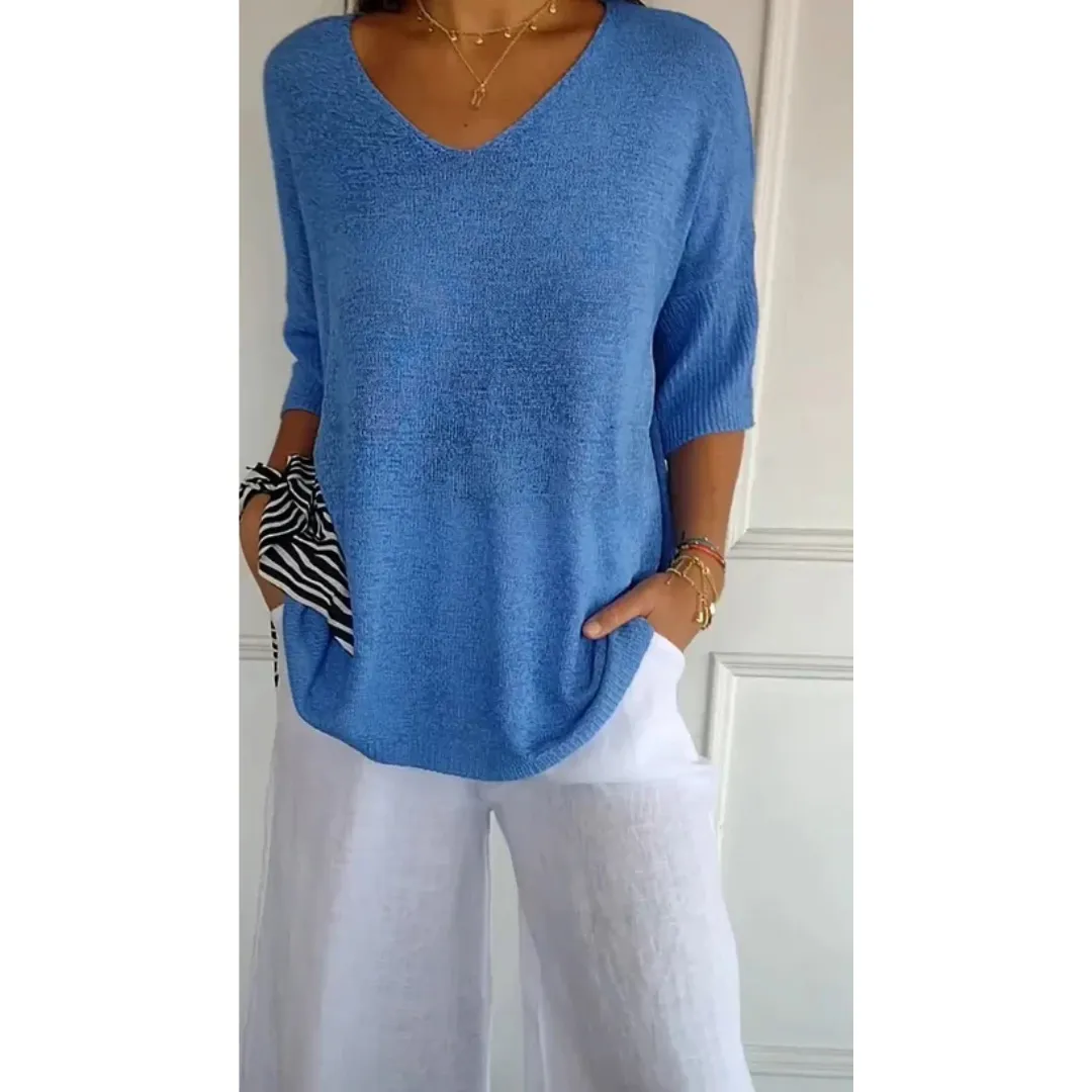 Women's Casual Summer 3 4 Sleeve Blouse | Ribbed
