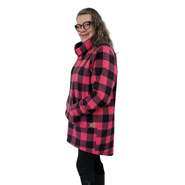 WOMEN'S COWL TUNIC BUFFALO CHECK FUCHSIA