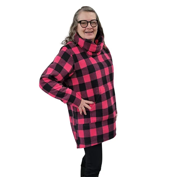 WOMEN'S COWL TUNIC BUFFALO CHECK FUCHSIA