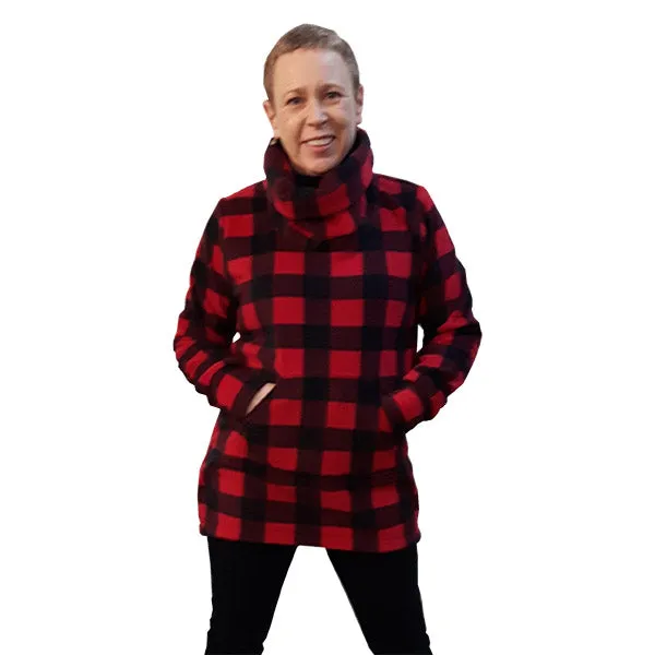WOMEN'S COWL TUNIC BUFFALO CHECK RED