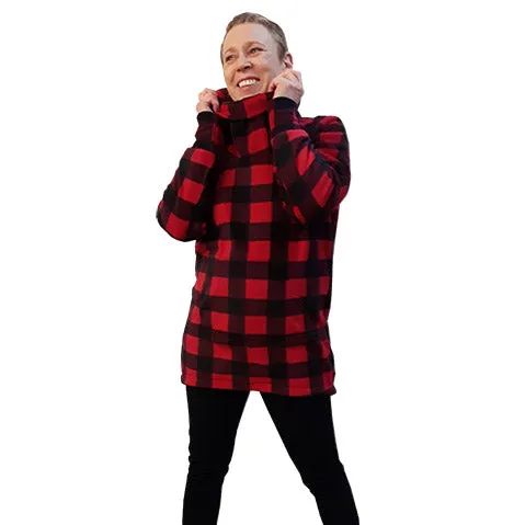 WOMEN'S COWL TUNIC BUFFALO CHECK RED