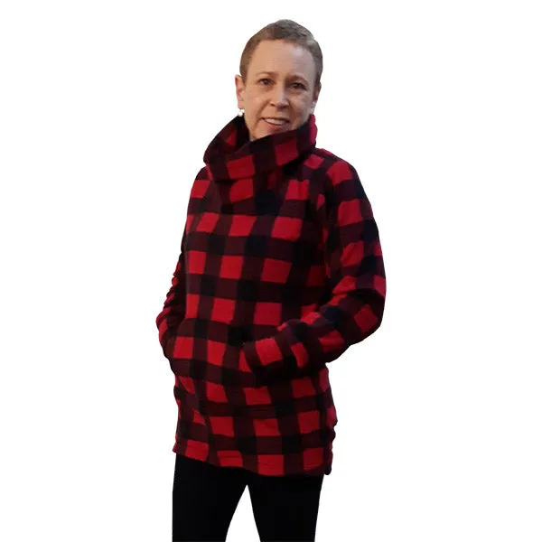 WOMEN'S COWL TUNIC BUFFALO CHECK RED