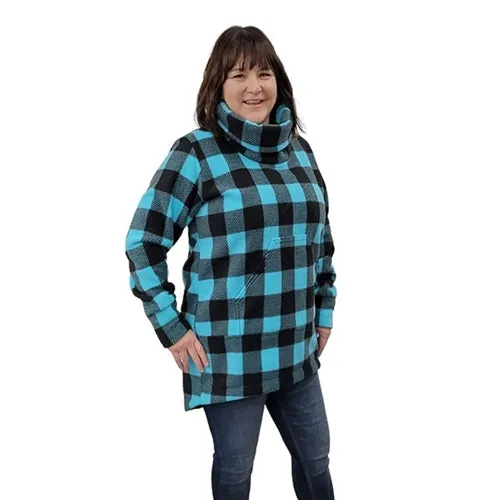 WOMEN'S COWL TUNIC BUFFALO CHECK TEAL