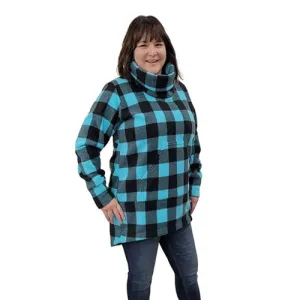 WOMEN'S COWL TUNIC BUFFALO CHECK TEAL