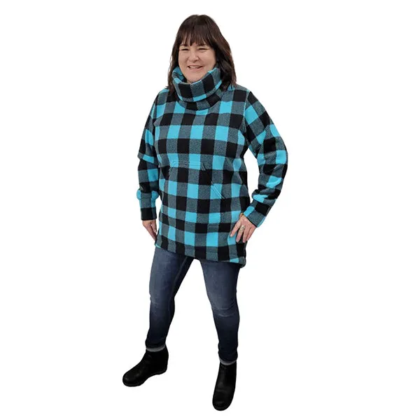WOMEN'S COWL TUNIC BUFFALO CHECK TEAL