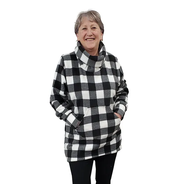WOMEN'S COWL TUNIC BUFFALO CHECK WHITE