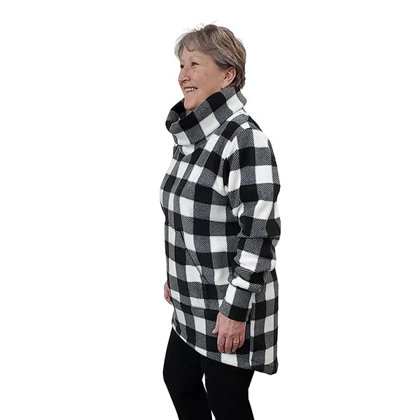 WOMEN'S COWL TUNIC BUFFALO CHECK WHITE
