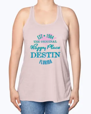 Womens Destin Florida Beach Is My Happy Place Tank Top Est 1984 Pink Palm Tree