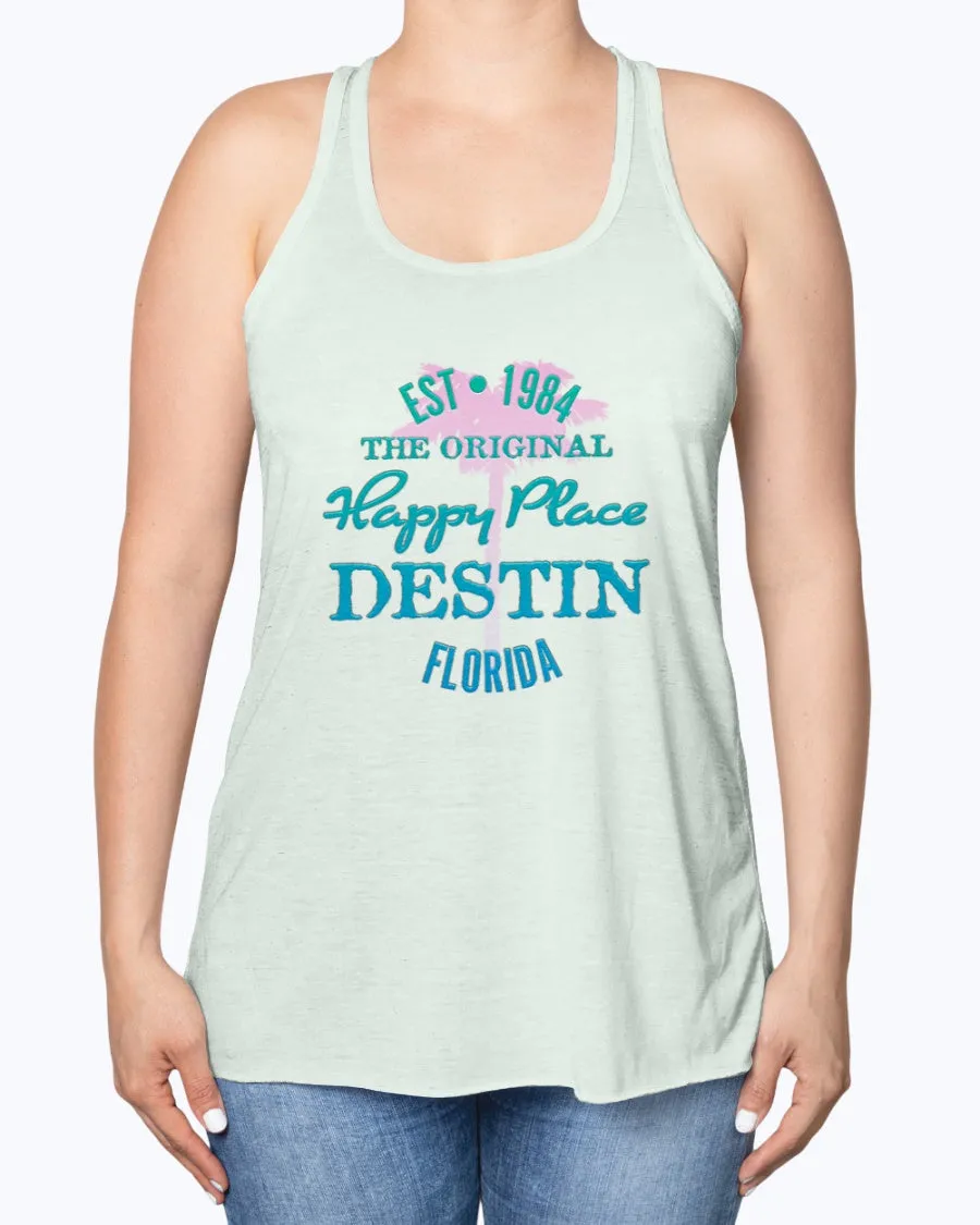 Womens Destin Florida Beach Is My Happy Place Tank Top Est 1984 Pink Palm Tree