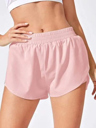 Women’s Elastic Waist Loose Sports Shorts – Solid Color, Lightweight & Breathable