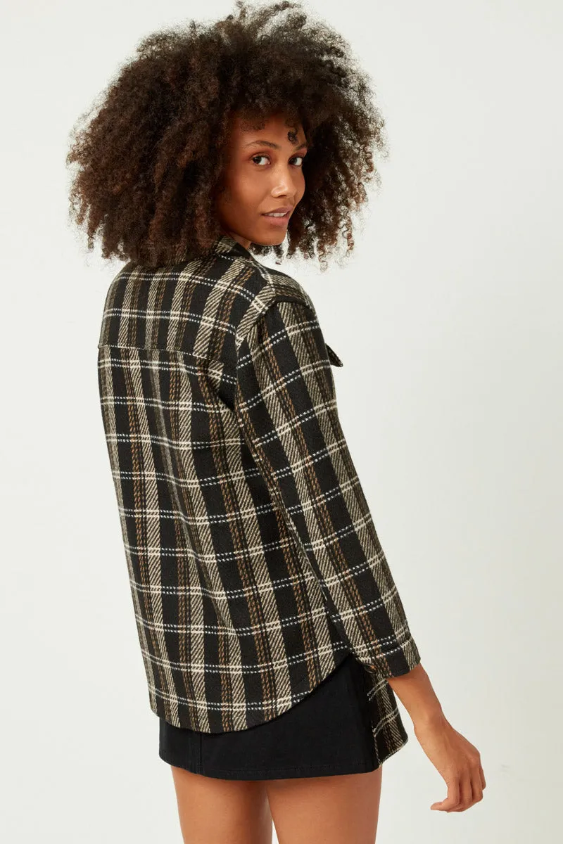 Womens Heavy Plaid Patch Pocket Shacket