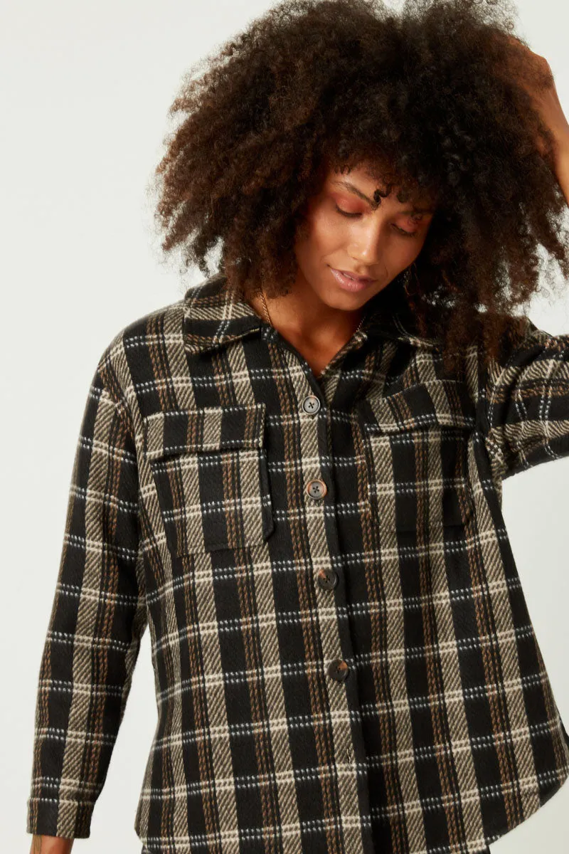 Womens Heavy Plaid Patch Pocket Shacket