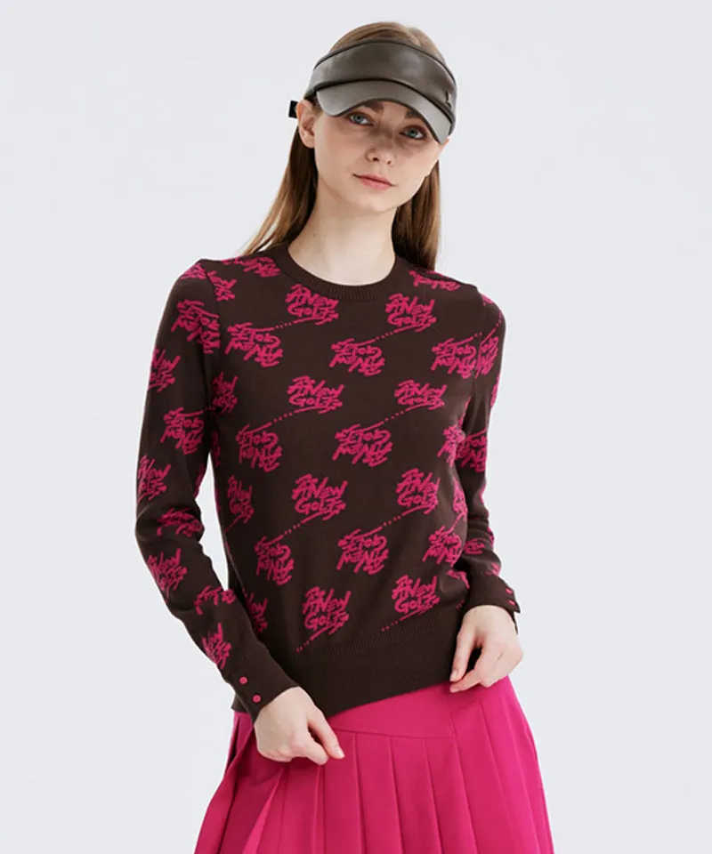 Women's Logo Pattern Jacquard Pullover - Dark Brown
