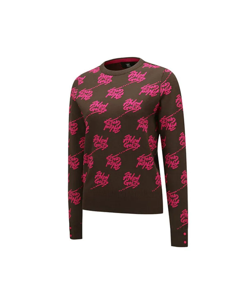 Women's Logo Pattern Jacquard Pullover - Dark Brown