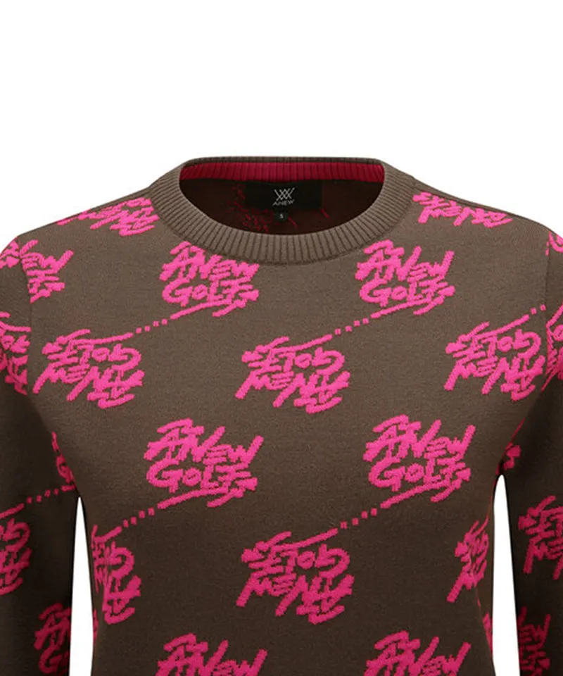 Women's Logo Pattern Jacquard Pullover - Dark Brown