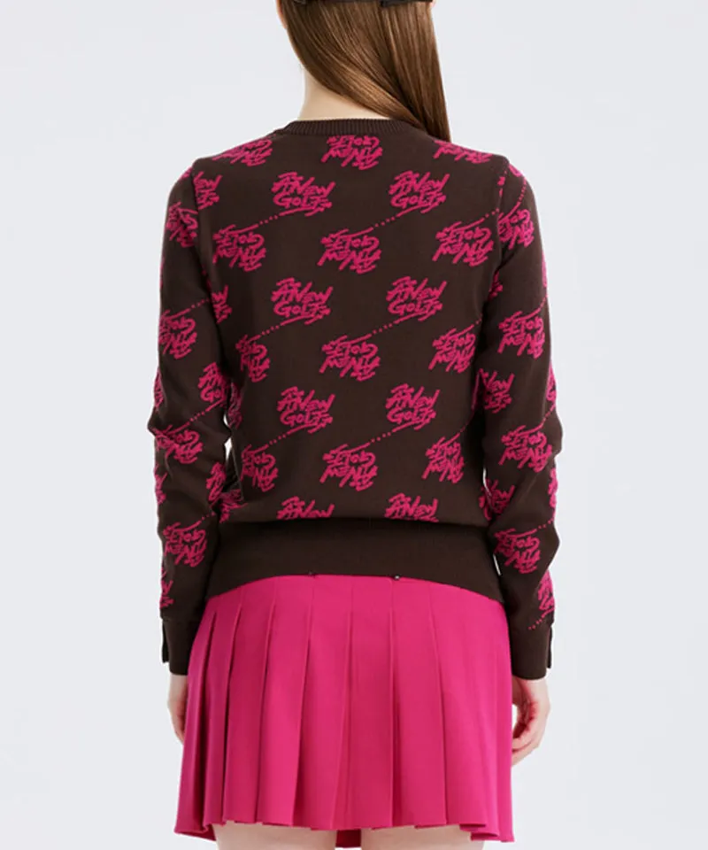 Women's Logo Pattern Jacquard Pullover - Dark Brown