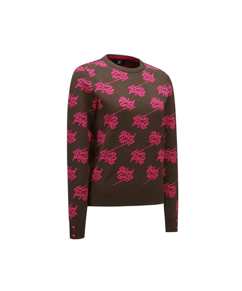 Women's Logo Pattern Jacquard Pullover - Dark Brown