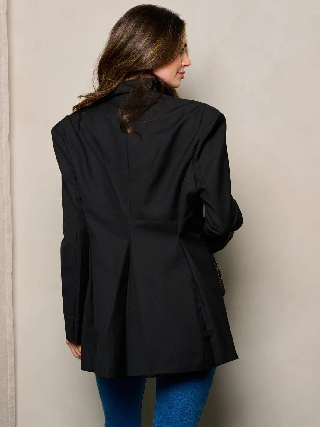 WOMEN'S LONG SLEEVE BUTTON CLOSURE SEQUINS DETAILED JACKET