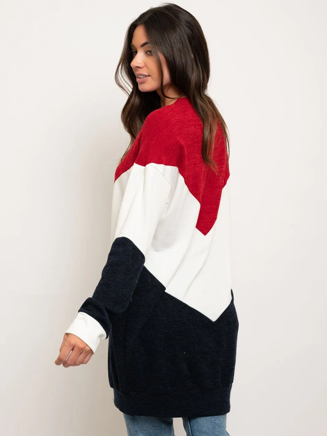 WOMEN'S LONG SLEEVE COLOR BLOCK OVERSIZED SWEATER