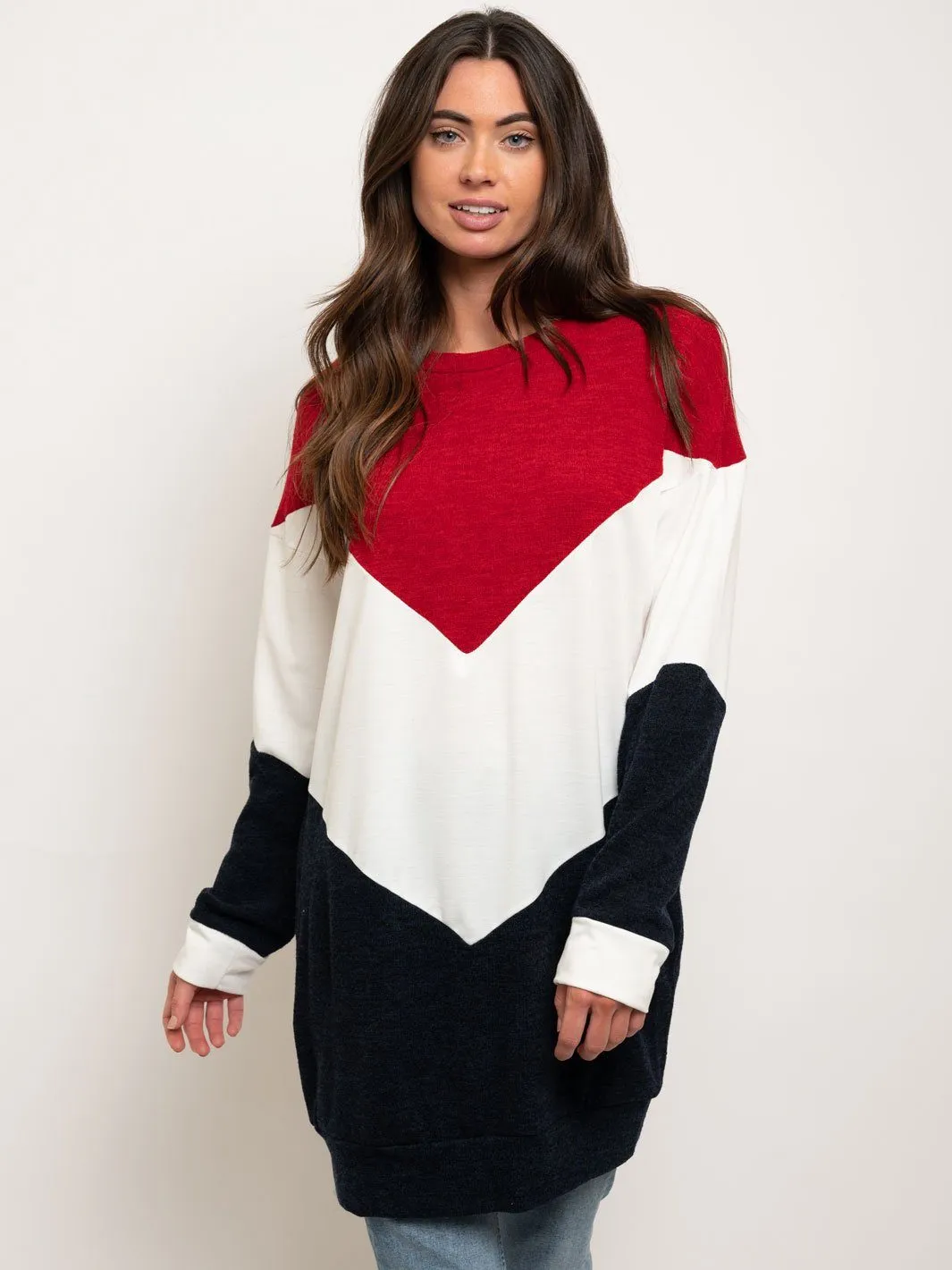WOMEN'S LONG SLEEVE COLOR BLOCK OVERSIZED SWEATER