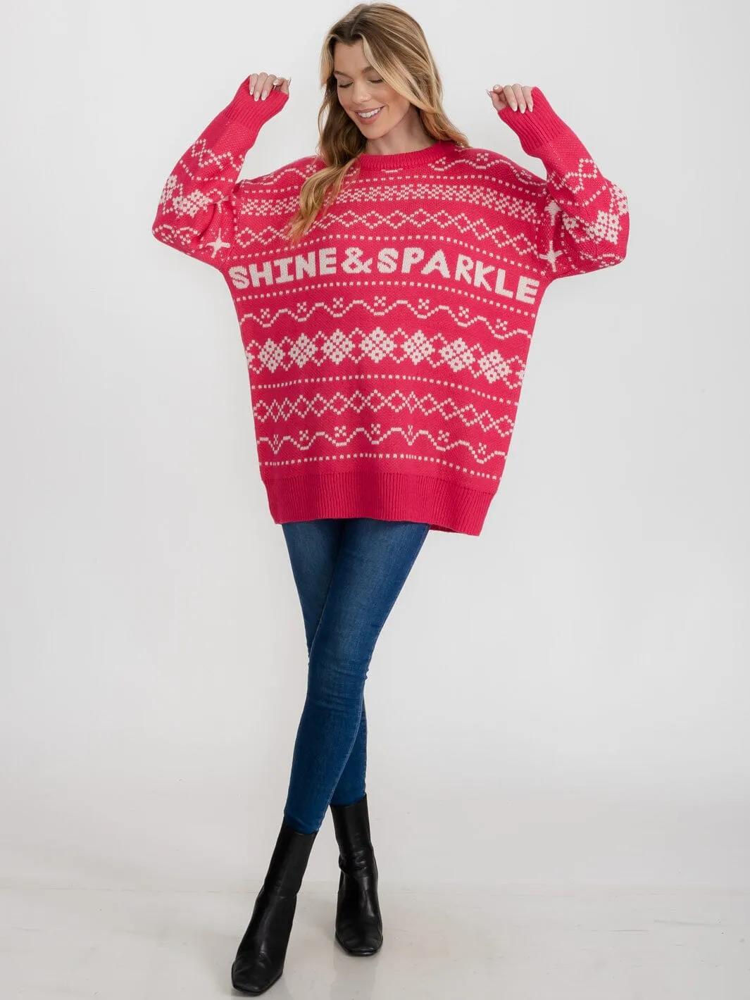 WOMEN'S LONG SLEEVE MULTI PRINT PULLOVER OVERSIZED SWEATER