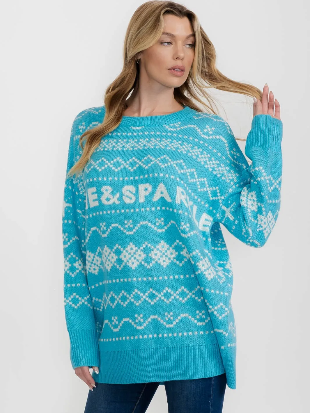 WOMEN'S LONG SLEEVE MULTI PRINT PULLOVER OVERSIZED SWEATER
