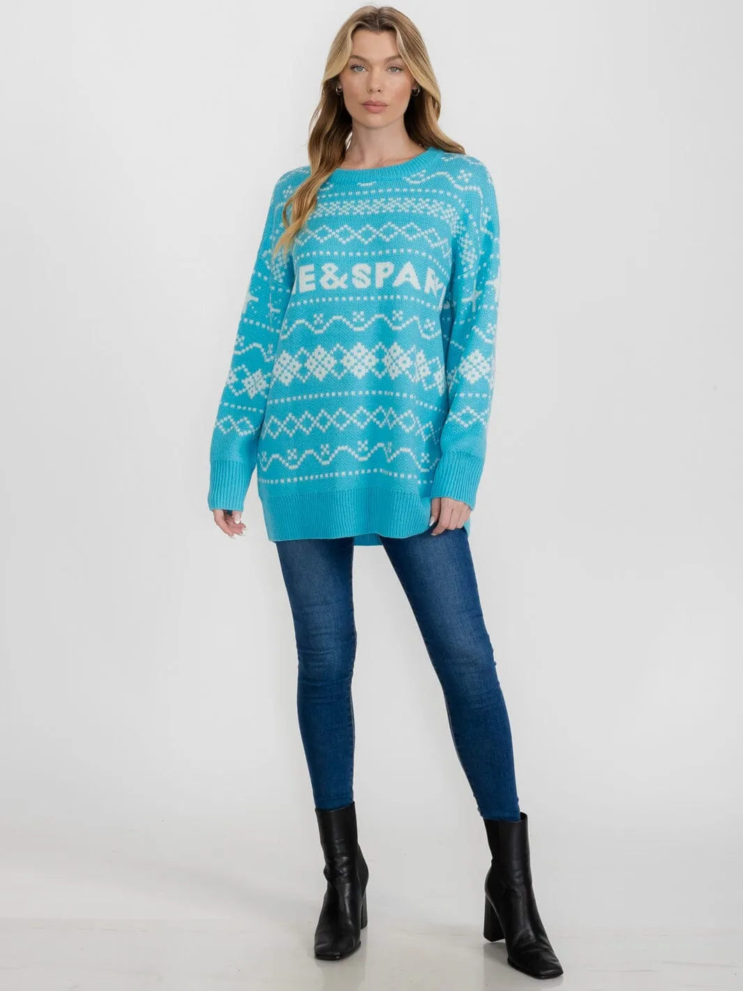 WOMEN'S LONG SLEEVE MULTI PRINT PULLOVER OVERSIZED SWEATER