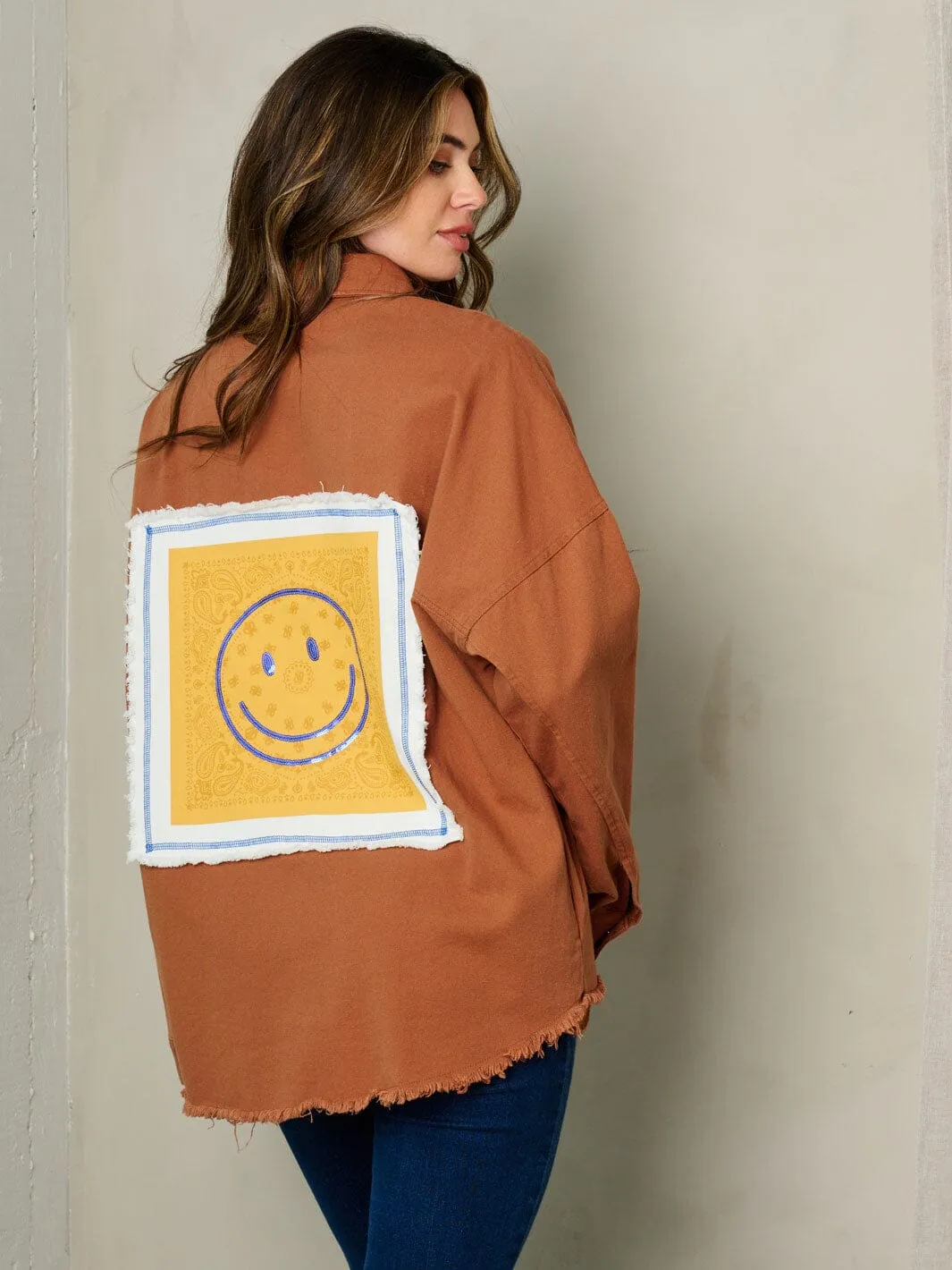 WOMEN'S LONG SLEEVE OVERSIZED BUTTON UP GRAPHIC JACKET