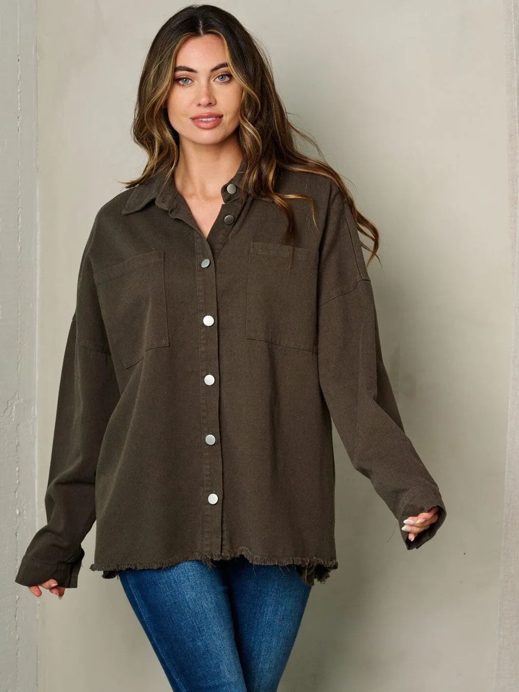 WOMEN'S LONG SLEEVE OVERSIZED BUTTON UP GRAPHIC JACKET