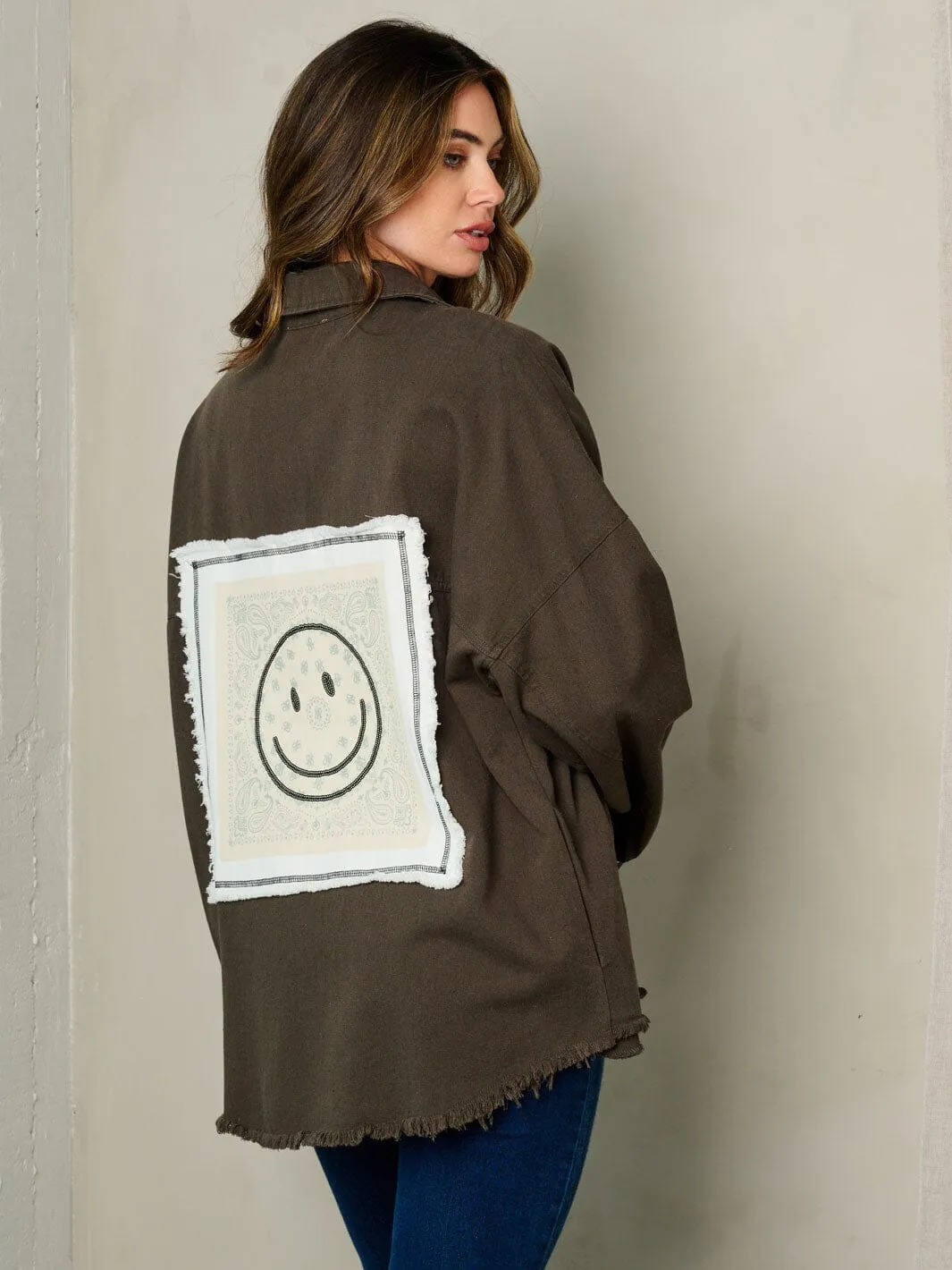 WOMEN'S LONG SLEEVE OVERSIZED BUTTON UP GRAPHIC JACKET