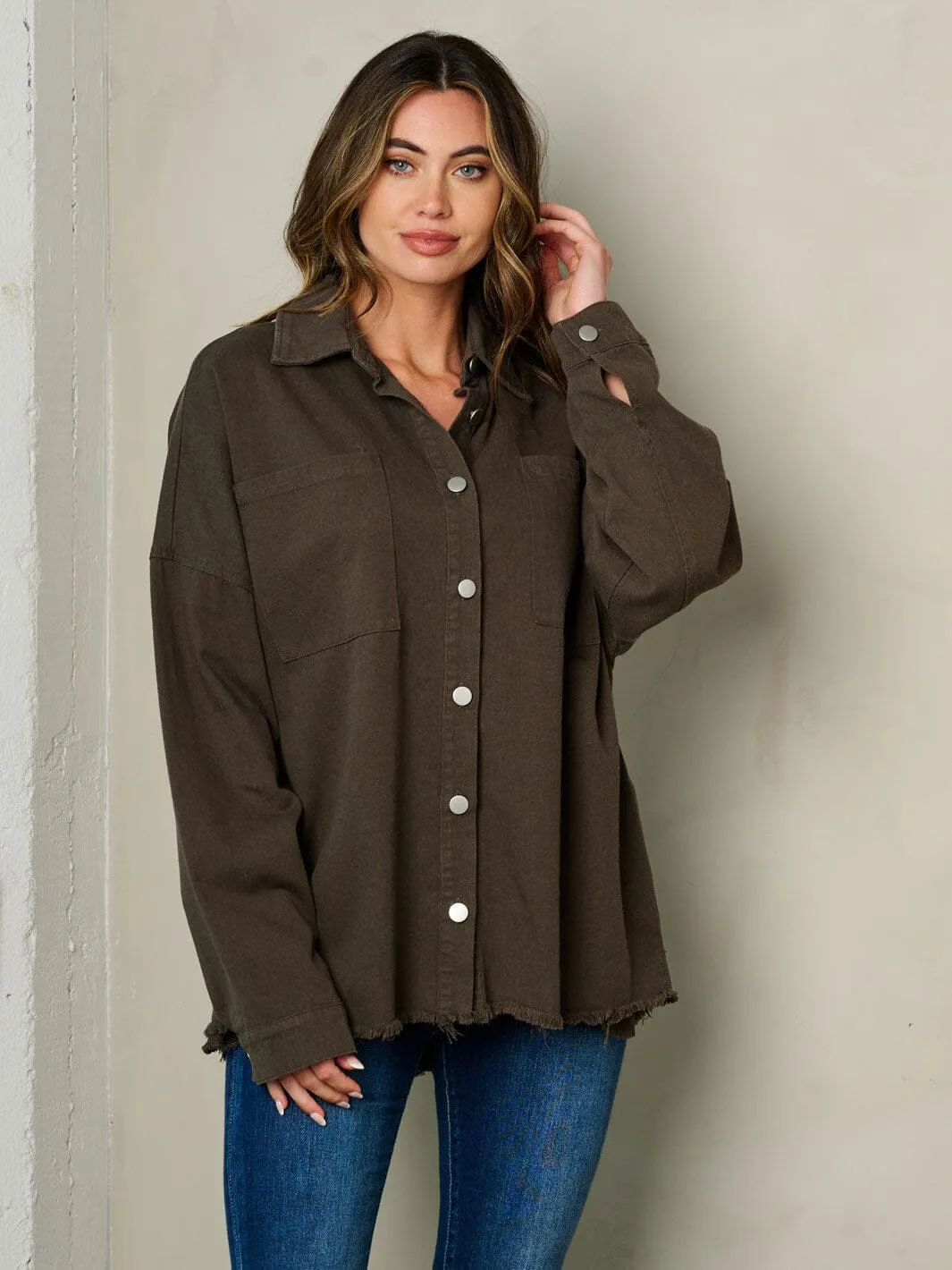 WOMEN'S LONG SLEEVE OVERSIZED BUTTON UP GRAPHIC JACKET