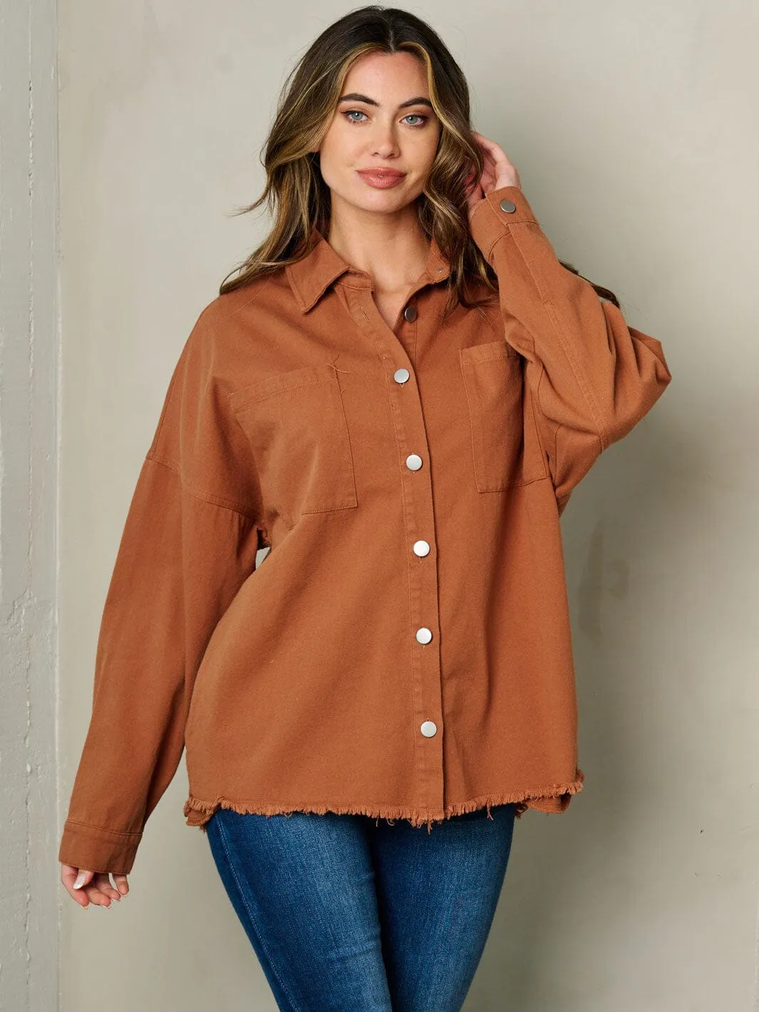 WOMEN'S LONG SLEEVE OVERSIZED BUTTON UP GRAPHIC JACKET