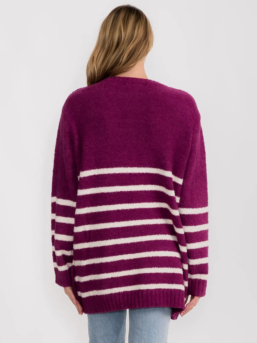 WOMEN'S LONG SLEEVE STRIPES COLORBLOCK PULLOVER OVERSIZE SWEATER