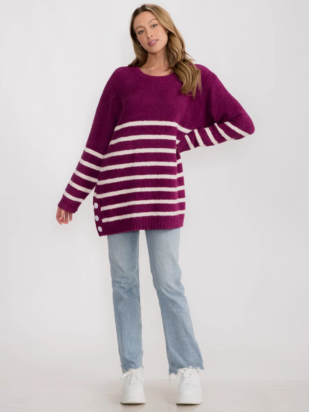 WOMEN'S LONG SLEEVE STRIPES COLORBLOCK PULLOVER OVERSIZE SWEATER