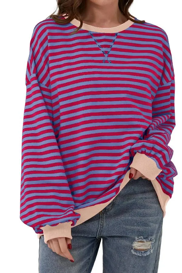Women's Oversized Striped Long Sleeve Pullover (Buy 2 Free Shipping)